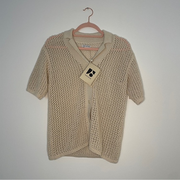 Frank And Oak Open-Knit Button-Up Polo Shirt | Recycled Cotton Blend | Size M | - Picture 3 of 5
